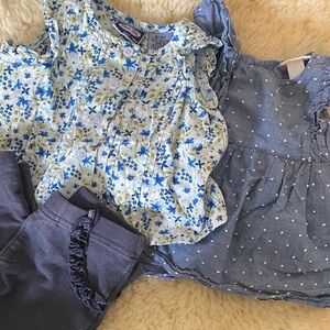 Blue Floral Button-Front Top with Chambray Dot Dress bundle